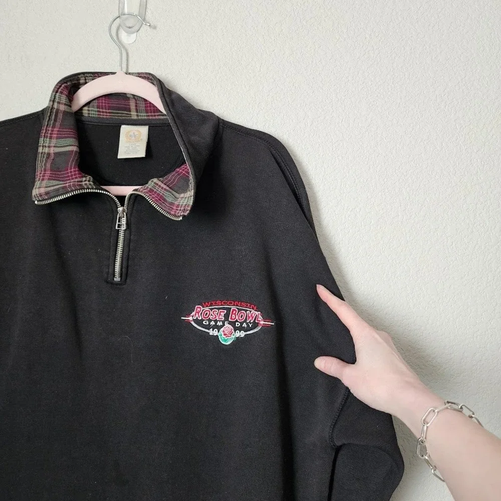 VINTAGE Wisconsin Rose Bowl Game Day Quarter‎ Zip Pullover Black Size L
